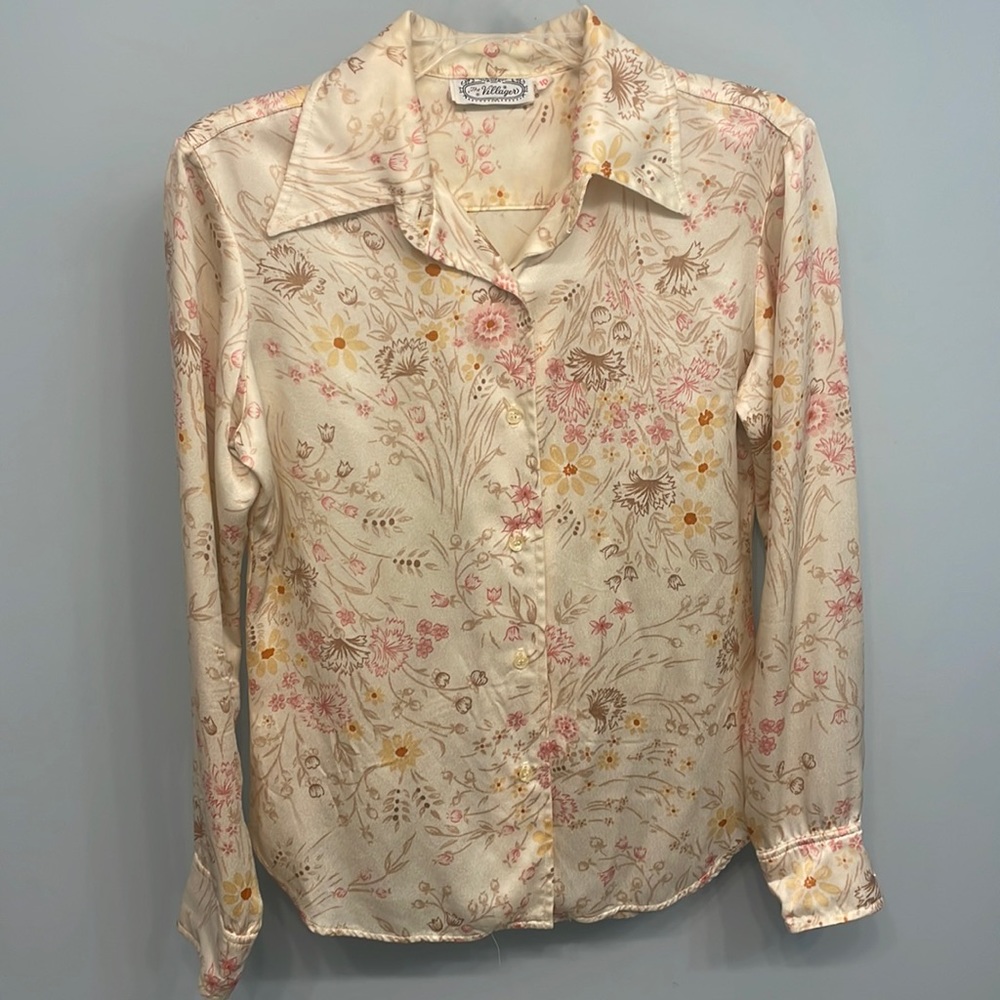 1960s The Villager Vintage Floral Silk Blouse